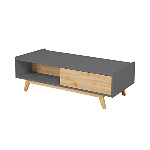 THINIA HOME Mesa de Centro Nórdica Modelo Topic 120x60x40cm | Mesa de Centro para Salón | Mesa de Centro de Madera y Color Natural | Mesita de Centro con 1 Cajón y 1 Compartimento