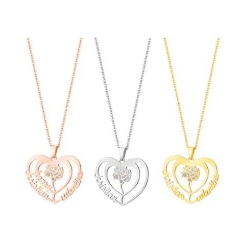 Dumoban Personalized Family Names Necklace for Mothers, Custom Hollow Tulip Heart Necklace for Women, Stainless Steel Customized Pendant Necklace, Mothers Day/Birthday Gift Cover