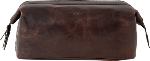 HOLZRICHTER Berlin - Kleine Kulturtasche aus Leder für Damen & Herren (No-5-1), Kulturbeutel 16x24x13cm, Echtleder Kosmetiktasche, Marone