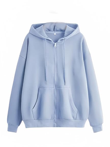 Image of Casual Solid Full Sleeves Stylish Winter Hooded Neck Fleece Zipper Hoodie for Women