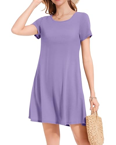 Image of JOLIGAL Summer Dresses for Women Casual Short Sleeve Sundress Scoop Neck Beach T Shirt Dress with Pockets 2026