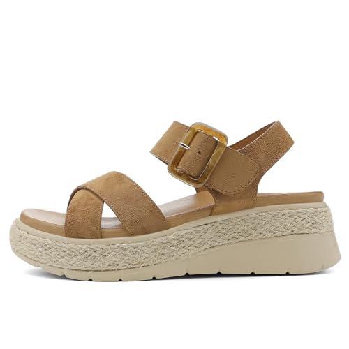Image of UBFEN Womens Espadrille Platform Sandals Low Wedge Orthopedic Arch Support | Cushion Insole, Comfortable Dressy Buckle Sandals for Walking and Vacation, Low Heel, Adjustable Strap