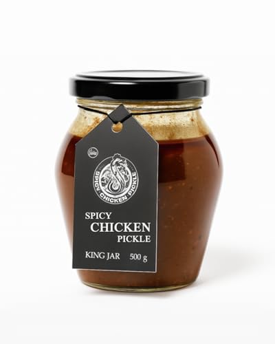 SPICY CHICKEN PICKLE King Jar (500g) - South Indian Style Pickled Chicken in Glass Container | Hand-Ground Spices & Cold-Pressed Oils | Reusable Eco-Friendly Jar | Spicy & Meaty