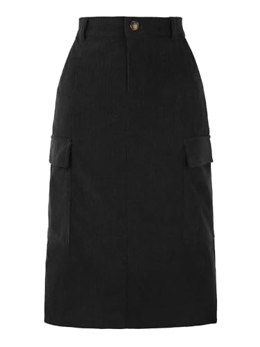 Image of Allegra K Corduroy Cargo Skirts for Women's High Waisted Elastic Back H Line 2025 Fall Midi Skirt