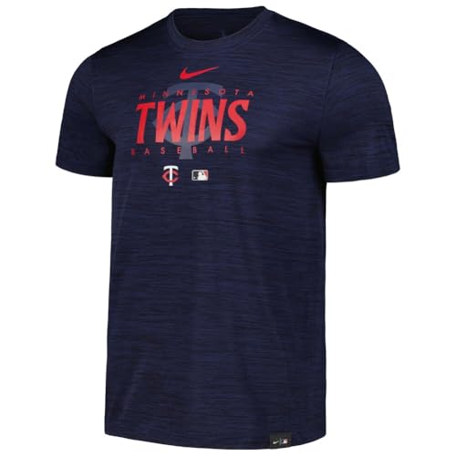Nike Men's MLB Velocity Performance Practice T-Shirt (US, Alpha, Large, Regular, Regular, Obsidian, Minnesota Twins)