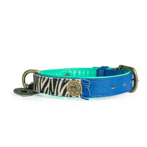 DWAM Dog with a Mission - Hundehalsband - Verstellbar - Weichem Leder – Tierdruck - Zebra – M – Leder – Halsumfang zwischen 32–39 x 2,5 cm – Dandy