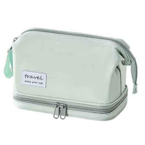 FunBlast Makeup Bag, Portable Cosmetic Bag, Large Capacity Travel Makeup Organizer, Leather Cosmetic Brush Case for Women Toiletry Bag for Girls with Handle, Make up and Accessories Bag (Sea Green)