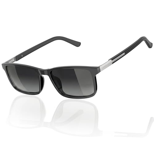 Amorays Sonnenlesebrille Lesebrille Herren UV400 Schutz TR90 Rahmen Edelstahlbügel Gummibügel brille with Federscharnier TYLH8092Schwarz+1.50