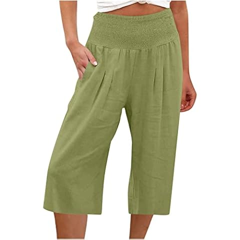 Keepink Women's Casual Capri Linen Pants Cover