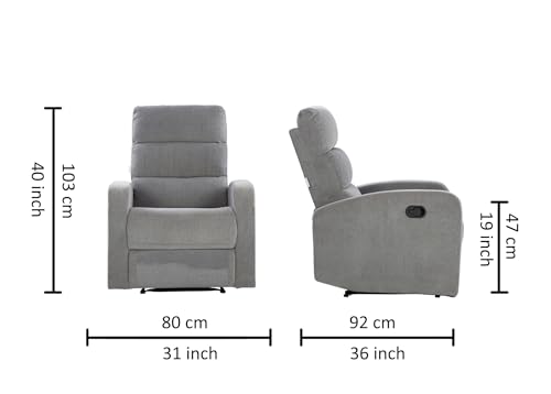 Image of Urban living - Monaco Single Seater Fabric Manual Recliner | 1 Seater Sofa | Single Sofa Recliner | 1 Seater Chair Sofa | 1 Year Warranty | Grey