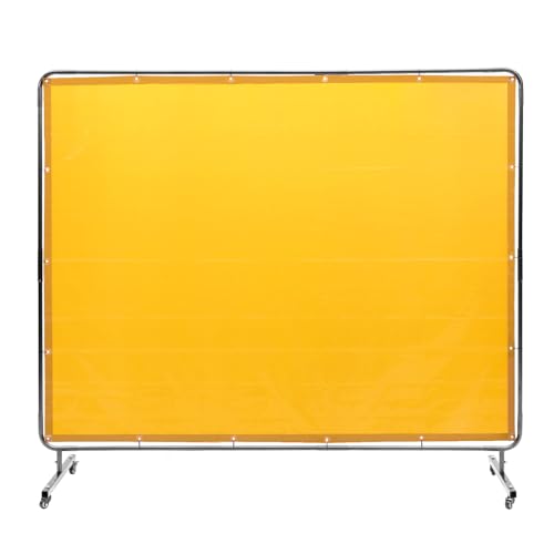 Image of VEVOR Welding Screen with Frame, 6' x 8' Welding Curtain Screen, Flame-Resistant Vinyl Welding Protection Screen on 4 Swivel Wheel (2 Lockable), Moveable & Professional for Workshop /Industrial, Yellow