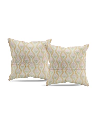 Image of Pichwai Hand Block Printed Cushion Cover Set | Cushions Cover for Home & Office | 100% Cotton Fabric | Size - 16 x 16 Inches | Pack of 2 Cushion Covers | Color - White