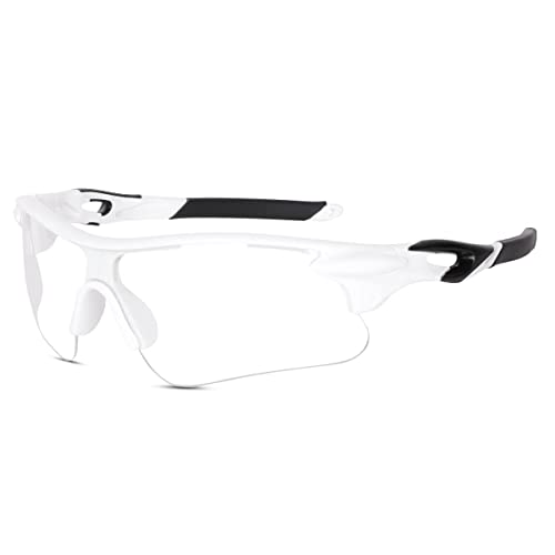 Image of Sports Sunglasses, Full-Coverage UV400 Protection, Hydrophobic Mirrored Lens, Lightweight Shatterproof Design, Mercury, (WHITE CLEAR)