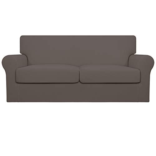 Image of Easy-Going Stretch Oversized Loveseat Couch Cover for 2 Cushion Washable | Sofa Slipcover for Stretch 2 Separate Sectional Cushion Couch - Furniture Protector for Pets, Kids Taupe