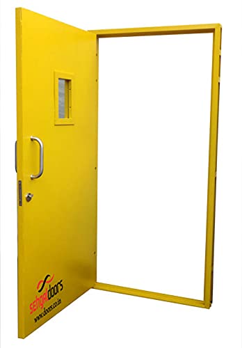 Sehgal Doors CBRI Approved 2 Hour Fire Rated Door of Size-1200x2100mm(4'x7') with Vision Panel & Lock-Handle Hardware for Commercial and Residential Use (Luminous Yellow)