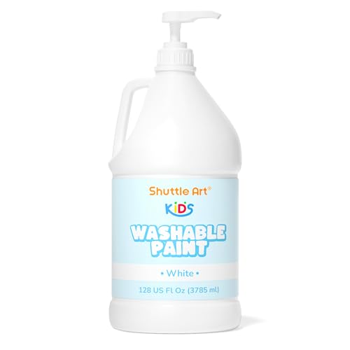 Shuttle Art Washable Paint for Kids 128 oz Bulk Tempera Paint with Pump White Paint Non-Toxic Kids Washable Paint for Art and Crafts Classroom & School Must Haves