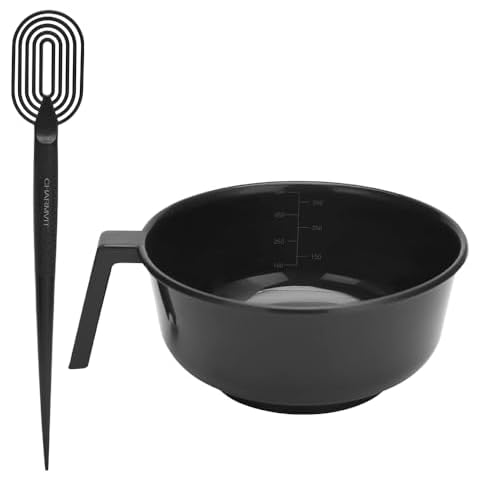 CGBARBER Professional Salon Hair Colour Mixing Dyeing Kit, Hair Color Mixing Bowl Set, 2 Pieces, Black Plastic Bowl and Whisk Applicator Cover