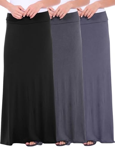 Popana Long Maxi Skirt for Women, Flowy Long Skirts for Women (3 Pack)