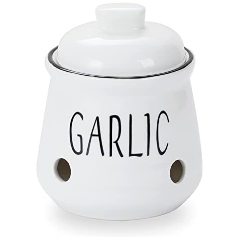 Garlic Keeper with Lid, Ceramic Mini Container for Countertop Cover