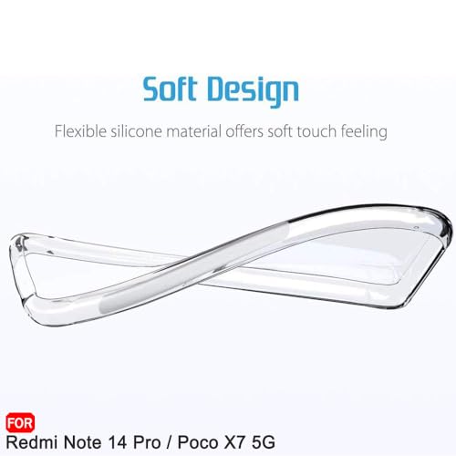 Image of TheGiftKart Back Cover Soft Case for Mi Redmi Note 14 Pro /Poco X7 5G | Best Camera Protection | Inbuilt Dust Plugs & Anti-Slip Grip | Ultra Clear Slim Back Cover Case (Silicone, Transparent)