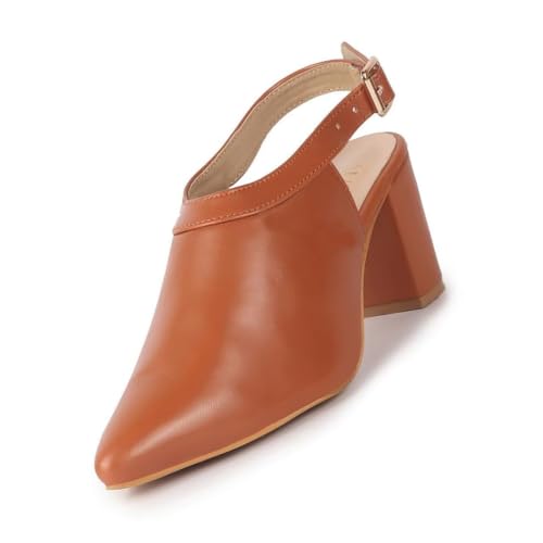 Image of FAUSTO Women Pointed Toe Block Heel Adjustable Backstrap Shoe Style Sandals | Soft Padded Insole | Semi Formal Outfit Sandals