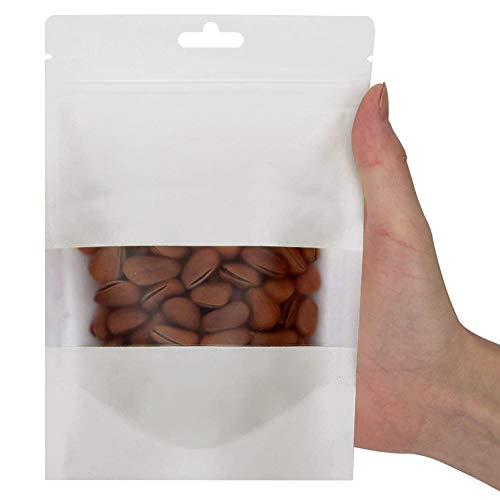 Stand Up Pouch Bags, 100 Pack Kraft Pouch with Tear Notch and Matte Window, Heat Sealable Zip Lock Food Storage Bag (5.5Wx7.8L, 100) - Thumbnail 3