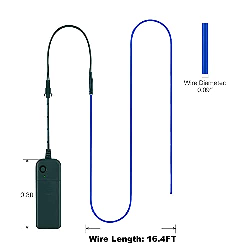 Image of MaxLax EL Wire Blue, 16.4ft /5m Portable Battery Pack Neon Light Strip 360 Cuttable Glowing Rope Lights for Parties, Halloween, DIY Decoration