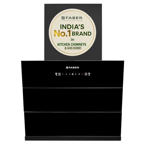 Faber Bliss 60cm 1350m³/hr Filterless Kitchen Chimney | Slant Body | Autoclean Alarm|Moodlight | Touch&Gesture | 12Yr on Motor,2Yr Comprehensive Warranty by Faber | Hood Bliss FL SC HC BK IN 60, Black