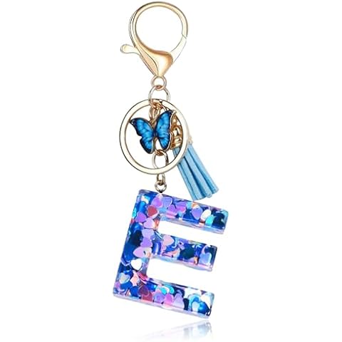 Fmeida Letter Keychains for Women Cute Initial Keychain Purse Charms for Women Butterfly Key Chain Blue E Cover
