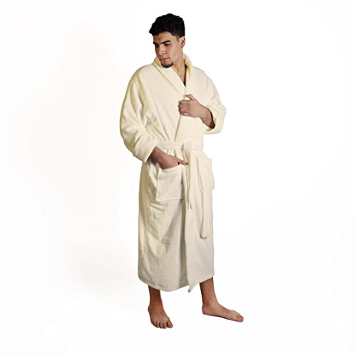 Superior Men's Traditional Premium Turkish Cotton Lightweight Long Bathrobe with Pockets, Large/X Large, Cream3