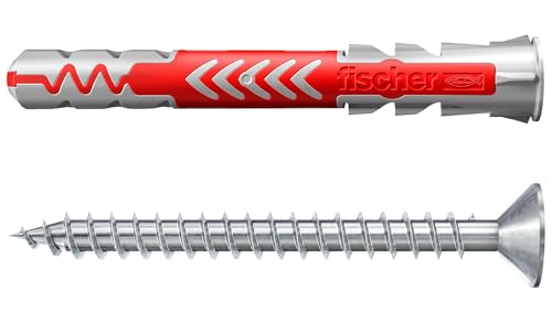 Image of Fischer DuoPower 8 x 65 S, Powerful Universal Plug with Safety Screw, Intelligent 2-Component Technology for fastenings in Concrete, Bricks, Stone, etc., 25 Plugs & 25 Screws