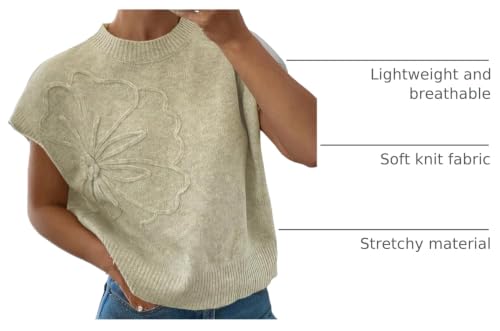 Image of 2026 Womens Floral Sweater Vest Cute Cap Sleeve Tops 3D Flower Decor Knit Tank Top Loose Spring Fall Summer Clothes