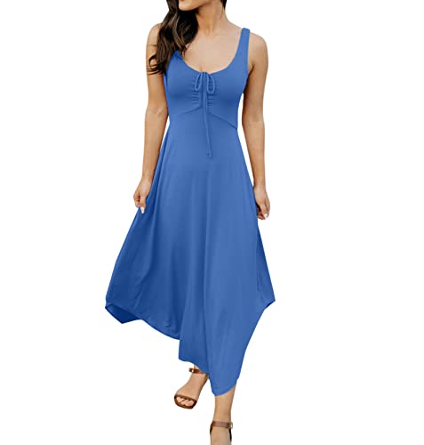 Image of Langwyqu Womens 2026 Summer Sleeveless Tank Dress Empire Waist Asymmetrical Flowy Casual Maxi Dresses