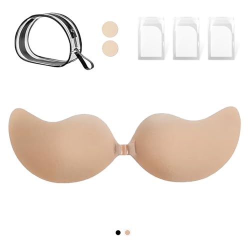 Adhesive Bra,Invisible Sticky Strapless Push-Up Bra, Reusable Silicone Nipple Covers for Backless Dress…