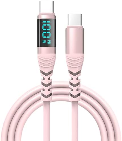 QINKYH USB C to USB C Charging Cable 100W Digital Display Fast Charging Data Sync Cord for Phone 15 Smartphones Tablets Laptops Pink - 3