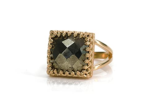 Bague Pyrite Carrée et Argent Sterling pour un Look Boho Chic au Quotidien - 5