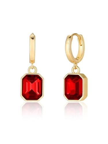 Image of El Regalo Stainless Steel Rectangular Cut Rhinestone Hoop Earrings - Elegant 18K Gold Plated Waterproof Vintage-Inspired Cubic Zirconia Huggie Hoops for Women