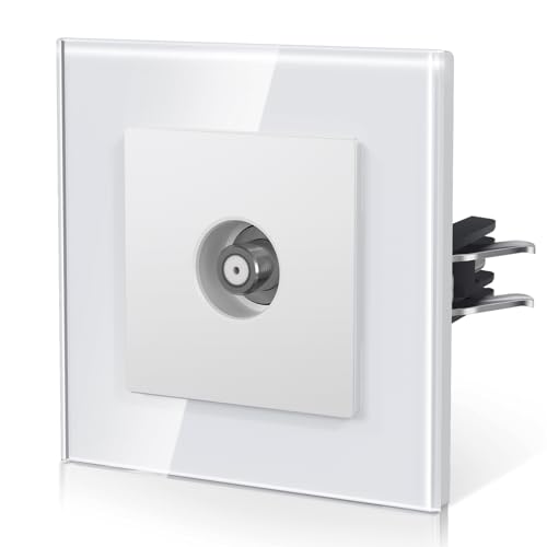 BSEED Satellit Steckdose aus Glas Unterputz Wandsteckdose mit Krallen NEU E-Serie 86mm Weiß