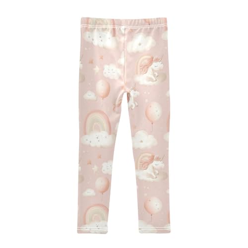 Pink Unicorn Clouds Girls' Leggings Toddler Doodles Rainbows Balloons Stars Kids Yoga Pants Dance Active Tights 4T2