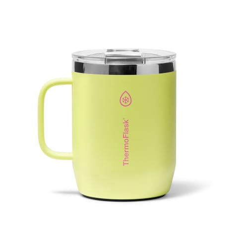Image of ThermoFlask Drinkware 12 oz Coffee Mug - Double-Wall Insulated for Hot & Cold Drinks - Lightweight & Simple with Innovative Press In Slider Lid - Modern & Durable - Unmellow Yellow