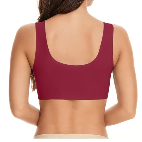 Biustonosz damski bez fiszbin, push up, komfortowy biustonosz do spania, biustonosz balconette, bez fiszbin, wygodny biustonosz treningowy do fitnessu, biegania, jogi, wino, 3XL