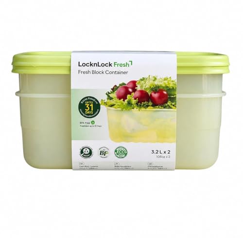 Image of LocknLock Fresh-Block Food Storage Container 3.2L Set of 2 | Storage Containers for Fridge | Vegetable & Fruit Storage Containers for Fridge, Airtight Storage, BPA Free, Microwave & Dishwasher Safe