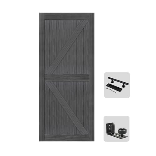 S&Z TOPHAND® 34in x 84in MDF Deep Gray Barn Door, 21-60in Solid Barn Door Slab Covered with Water-Proof PVC Surface, Simple Assembly is Required
