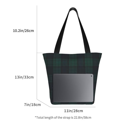 Black Watch Tartan Reusable Zippered Shoulder Bag, Stylish Polyester Tote With Wide Handle & Inner Pocket, Lightweight Durable Shopping & Travel Bag2