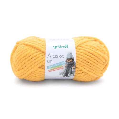 Gründl Alaska uni (Strick- und Häkelgarn mit wollartigem Charakter aus 80% Polyacryl und 20% Wolle, 100 g / 75 m, Nadelstärke: 10-12, 1 x 100 g), gelb