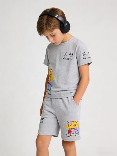 Image of Cakaner Tween Boys Summer Clothes 2 Piece Short Sleeve Graphic T-Shirt and Shorts Casual Outfit Set Size 7-14