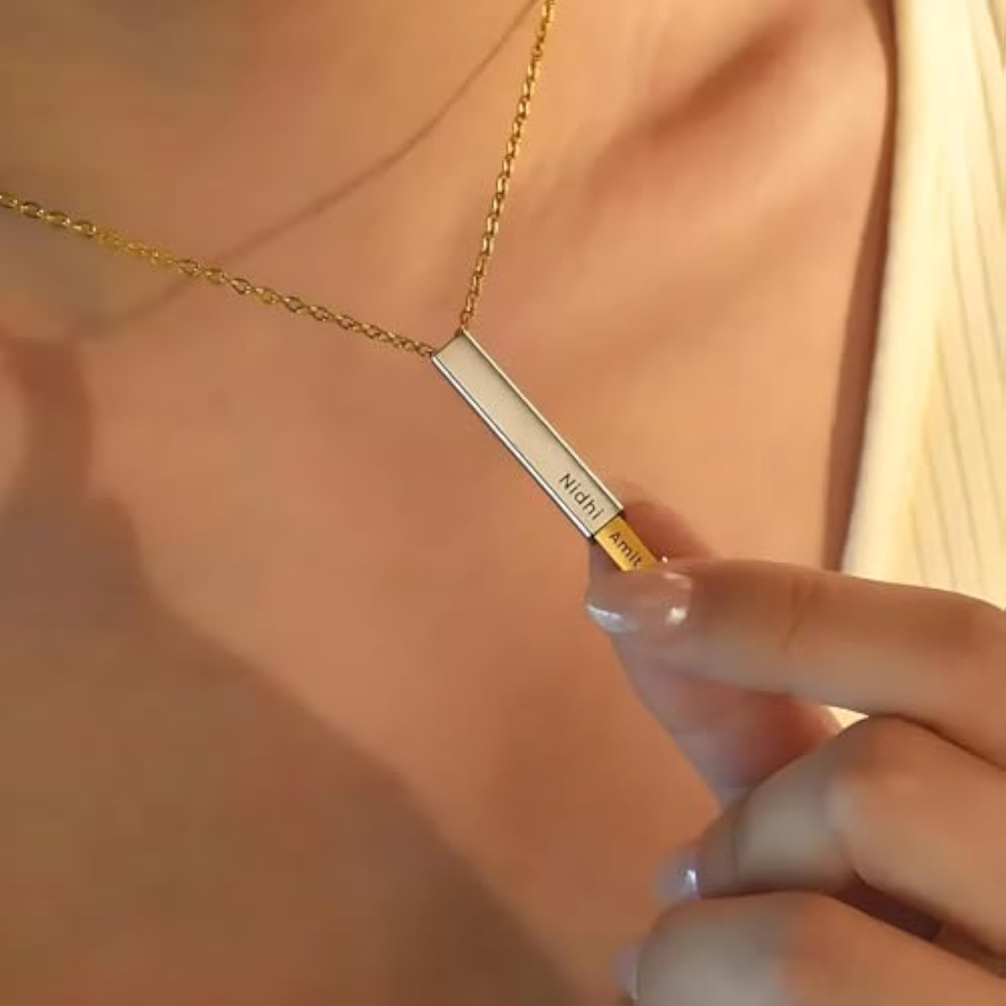 Customized Secret-Slim Bar Pendant Necklace, Personalized