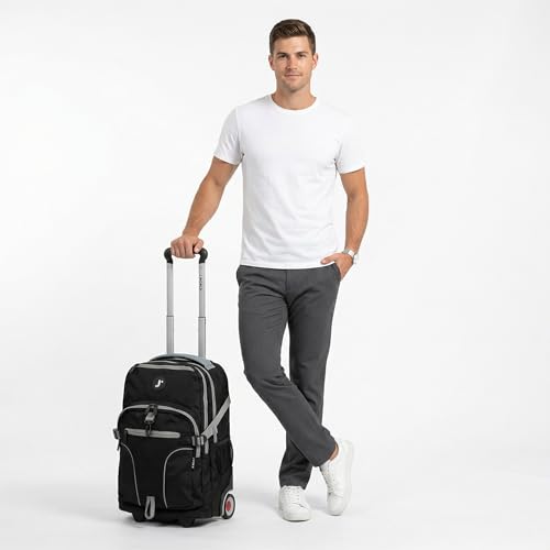 Image of J World Lunar Rolling Backpack. Laptop Bag With Wheels. Wheeled Carry-On Travel Luggage, Grey, 19.5 x 13 x 8 Inches