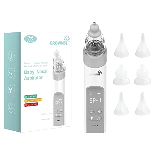 Image of GROWNSY Baby Nasal Aspirator with 6 Food-Grade Silicone Replacement Nozzles, Nose Sucker for Baby, Automatic Nose Sucker for Infants, Rechargeable, with Music & Light Soothing Function