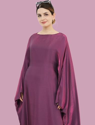Image of Dubai Bat Sleeve Dress Shiny Robe for Women Muslim 1pc Abaya Eid Prayer Clothes Soft Dubai Travel Party Dress Maxi Abaya